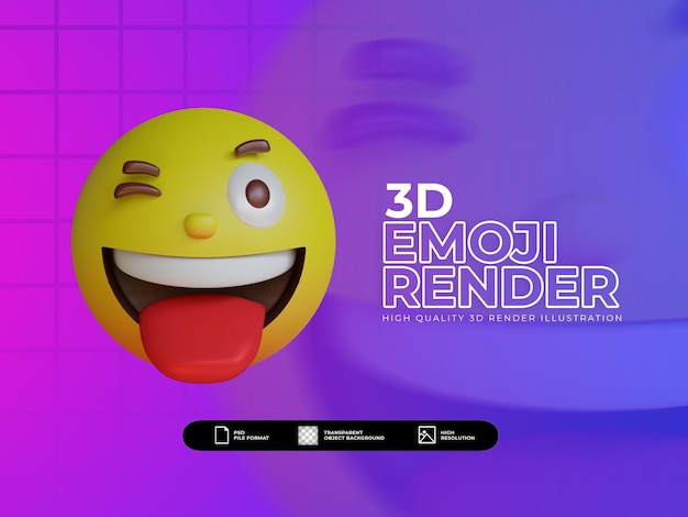 PSD 3d-render süßes verrücktes gesicht emoji