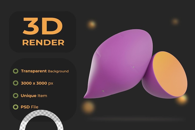 PSD 3d-render-süßkartoffel-objekt