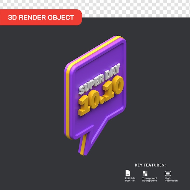 3d render super day 10.10 descuento aislado. útil para el comercio electrónico y la ilustración de compras en línea.