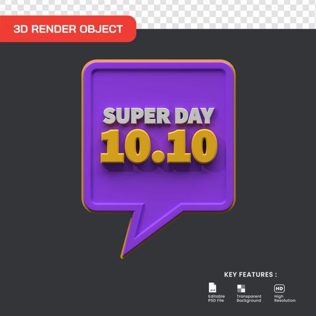3d render super day 10.10 descuento aislado. útil para el comercio electrónico y la ilustración de compras en línea.