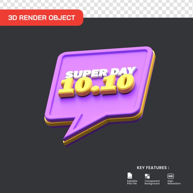 3d render super day 10.10 descuento aislado. útil para el comercio electrónico y la ilustración de compras en línea.