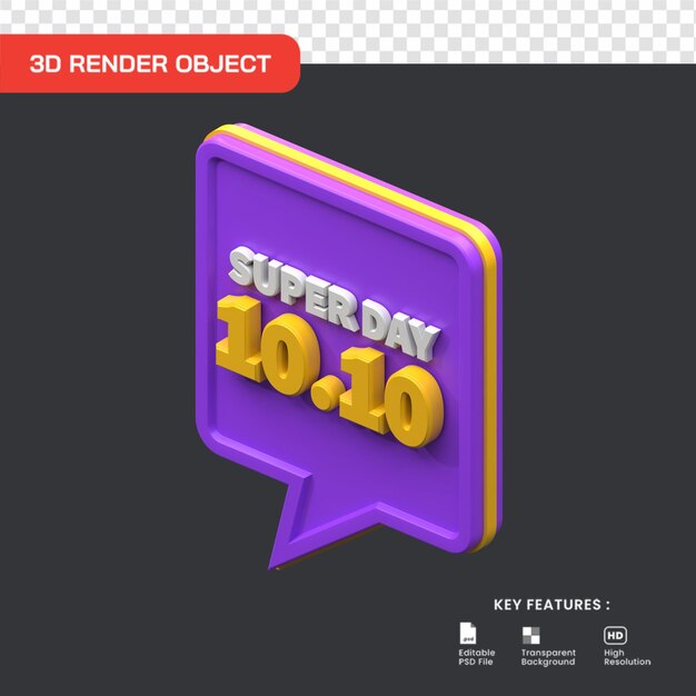 3d render super day 10.10 descuento aislado. útil para el comercio electrónico y la ilustración de compras en línea.