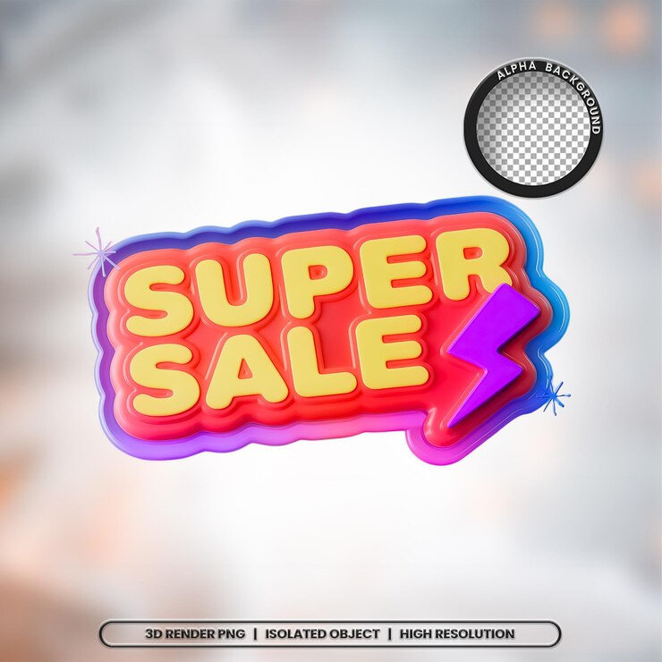 PSD 3d render super venta sello elemento icono psd png