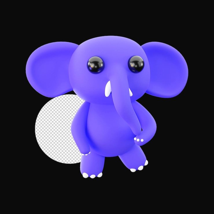 PSD 3d render supporto di elefante cartone animato blu su sfondo nero