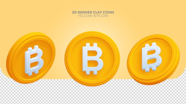 3d-render-symbol aus gelbem ton bitcoin crypto defi währung transparenter hintergrund png