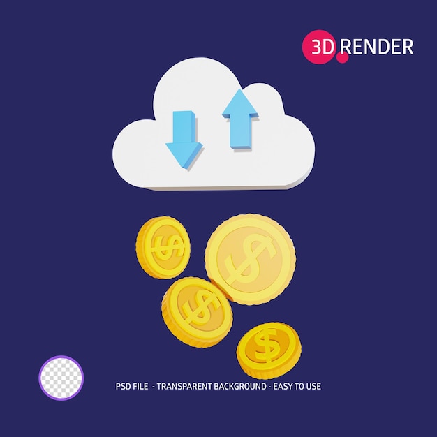 3D-Render-Symbol Dollar-Wolke nach oben nach unten