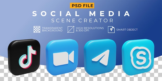 3d-render-symbol für social media-logo-sammlung