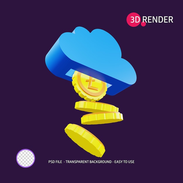3D-Render-Symbol Litecoint-Wolke 3