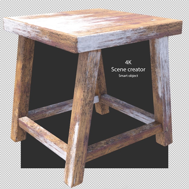 3d render de taburete de madera vintage aislado