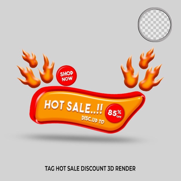 3D render Tag Venta caliente promoción de descuento color rojo naranja