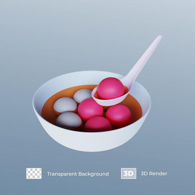 3D Render Tangyuan rojo y blanco para el festival Dongzhi