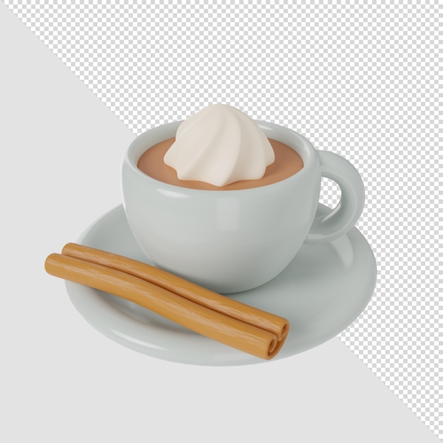 PSD 3d render taza de café crema de capuchino canela