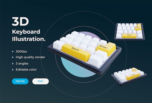 3D Render Teclado Ilustración Editable Color
