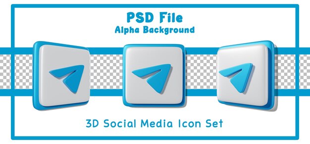 3d render telegram social media icon set fondo alfa