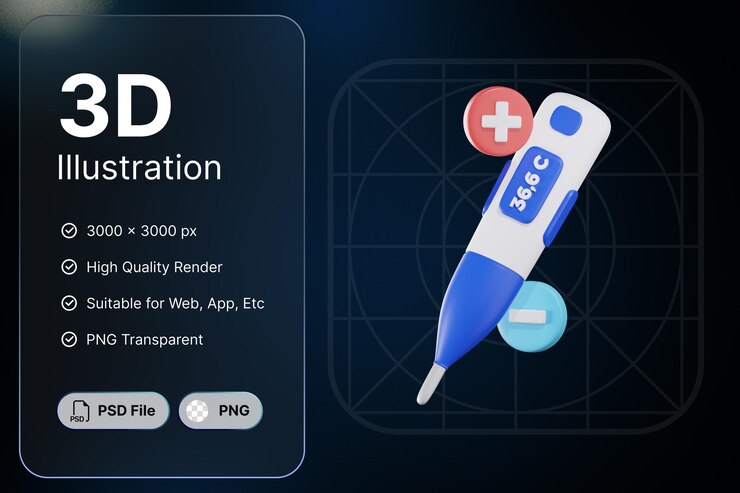 PSD 3d render termómetro concepto médico icono moderno diseño de ilustraciones