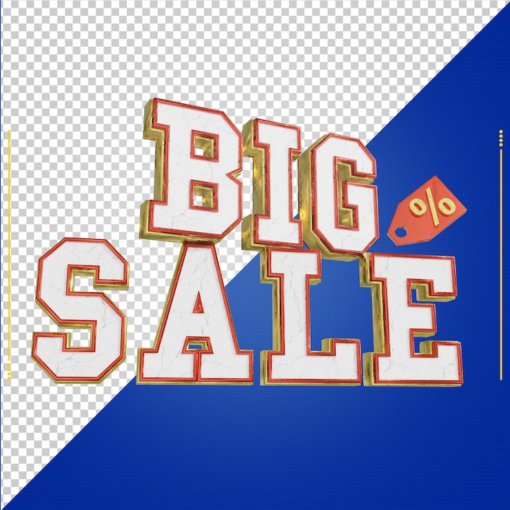 PSD 3d render text big sale gold and red