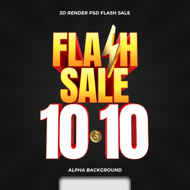 3d render texto promoción de descuento de venta flash 10 10