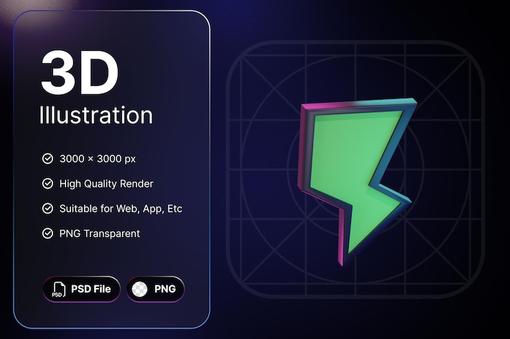 PSD 3d render thunder boost object gaming para aplicaciones de diseño moderno y web