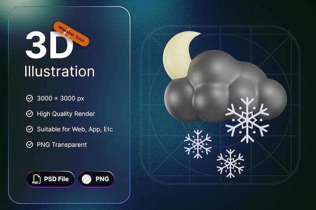 3D Render Tiempo Iconos Luna Nublado Nieve Lluvia Para Aplicación De Diseño De Pronóstico Y Web