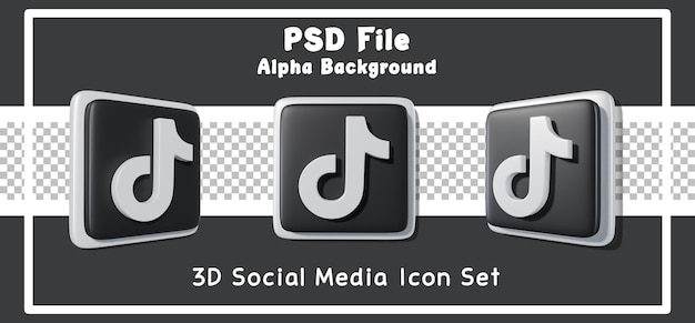 3D Render Tik Tok Social Media Icon Set Fondo Alfa