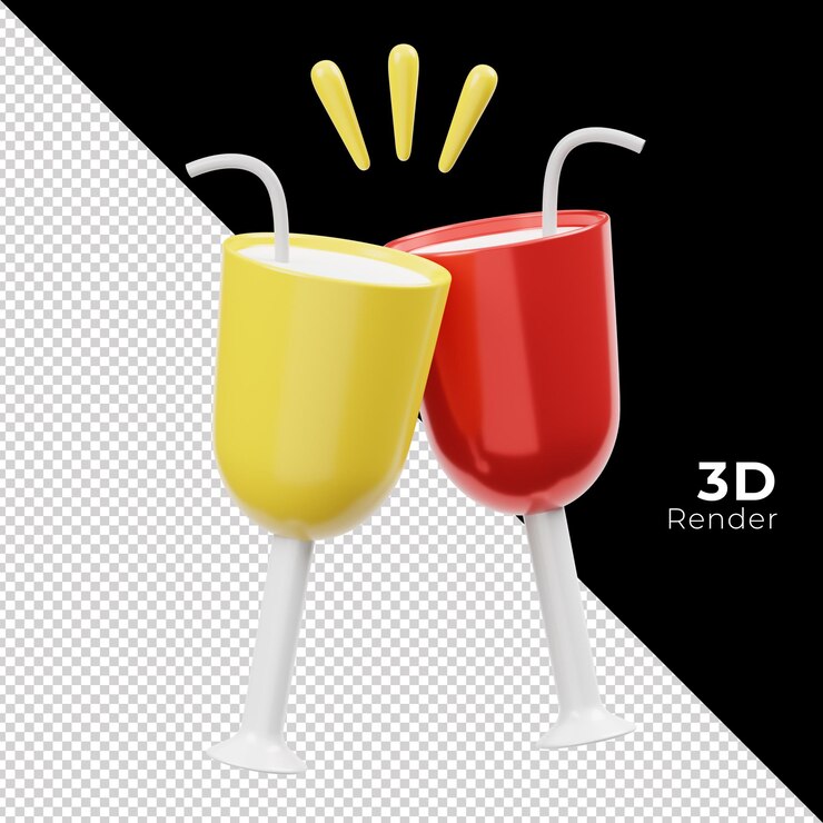 PSD 3d render toasts zum feiern und jubiläumsfeiern des neuen jahres