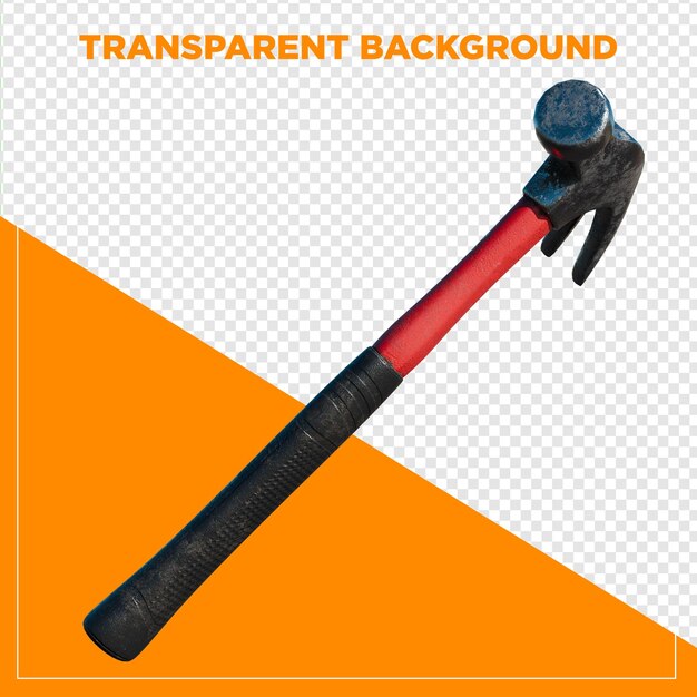 3d render tool hammer rosso nero con sfondo trasparente