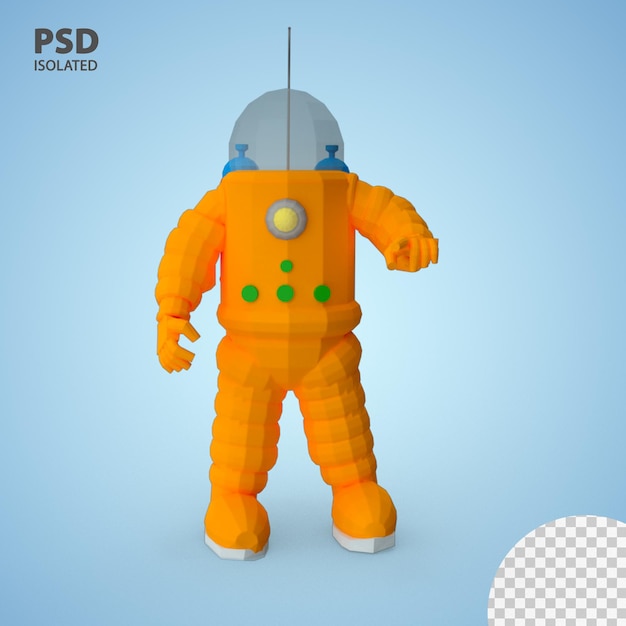 PSD 3d render traje espacial de tintín de baja poli resolución 4k