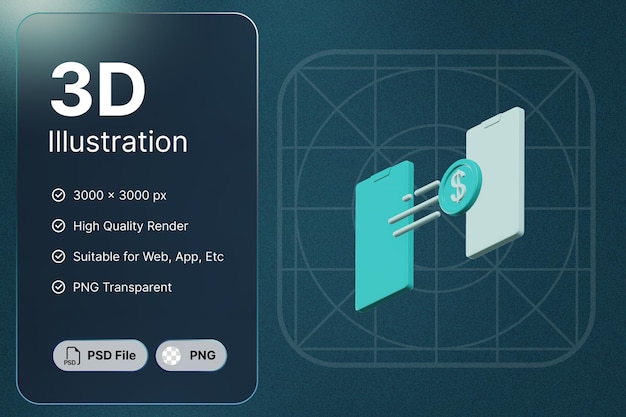 3D-Render-Transfer-Geld-Right-Angel-E-Commerce-Konzept Modernes Icon-Illustrations-Design