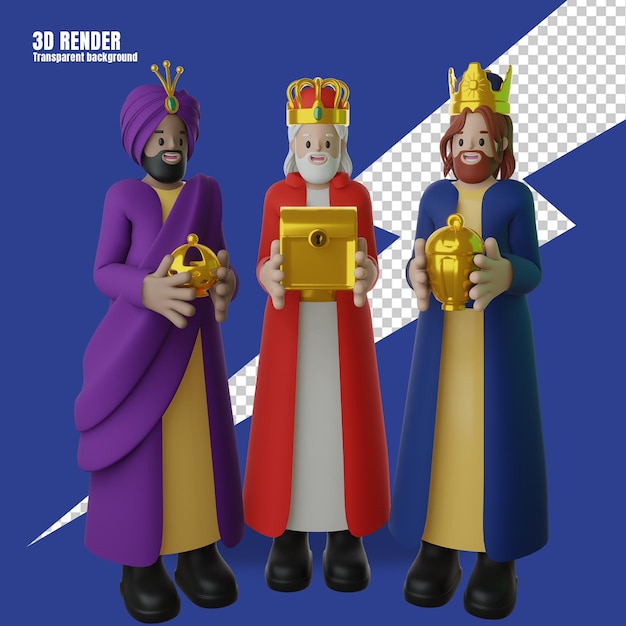 PSD 3d render três reis reyes magos