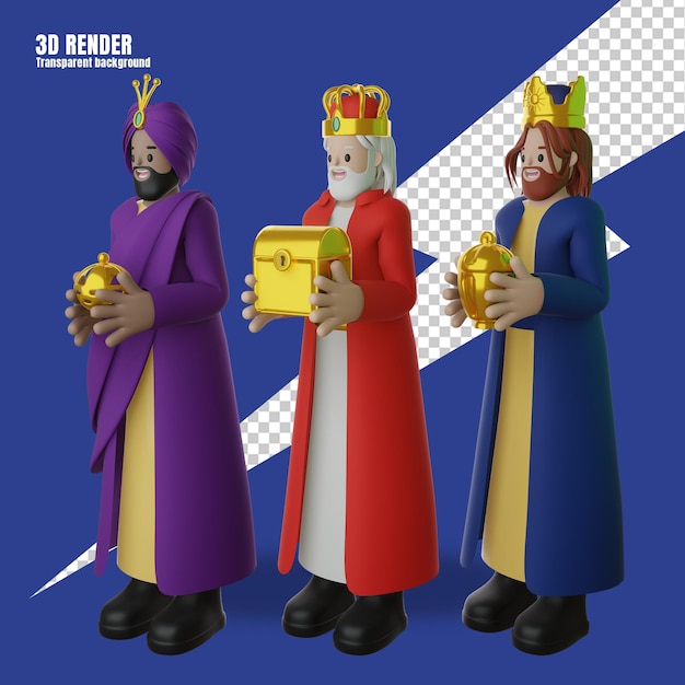 PSD 3d render três reis reyes magos