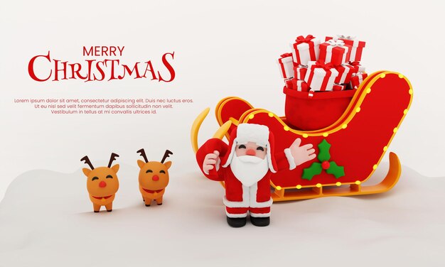 3d render trineo de santa claus con fondo de dos renos