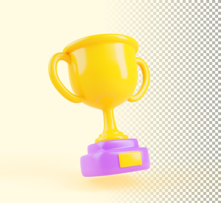 PSD 3d render trofeo de rango de copa de ganador de oro aislado en el fondo elemento de diseño de gui de dibujos animados de premio de nivel de icono de accesorios de juego premio de copa de oro o recompensa por el éxito en la competencia ilustración 3d
