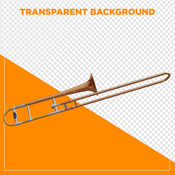 PSD 3d render trombone dourado com fundo transparente