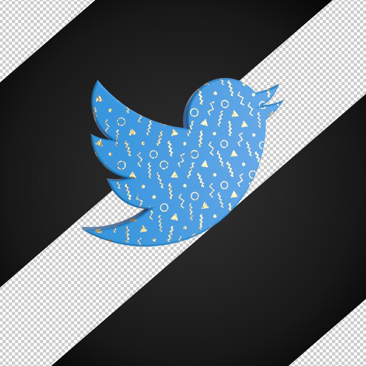 3D Render Twitter Patrón de oro realista Logotipo de redes sociales