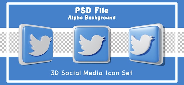 3D Render Twitter Social Media Icon Set Fondo alfa