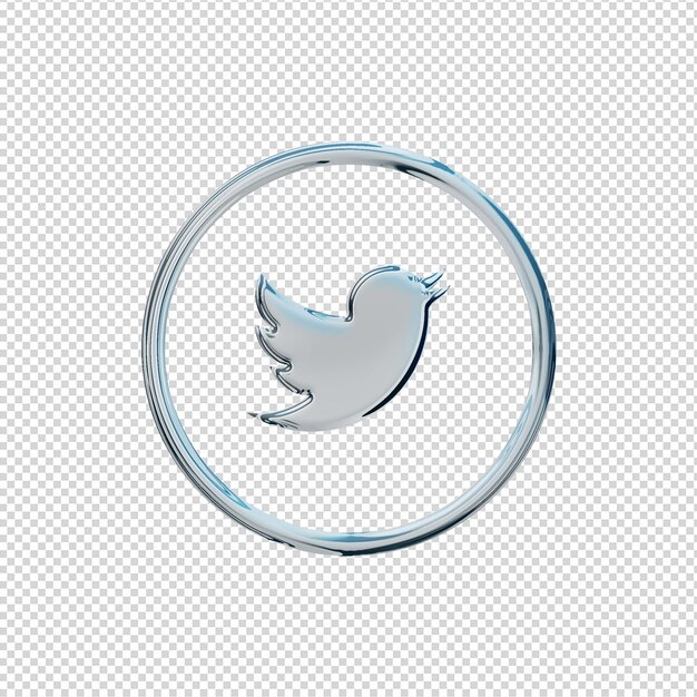 3D-Render-Twitter-Symbol Chrom glänzend