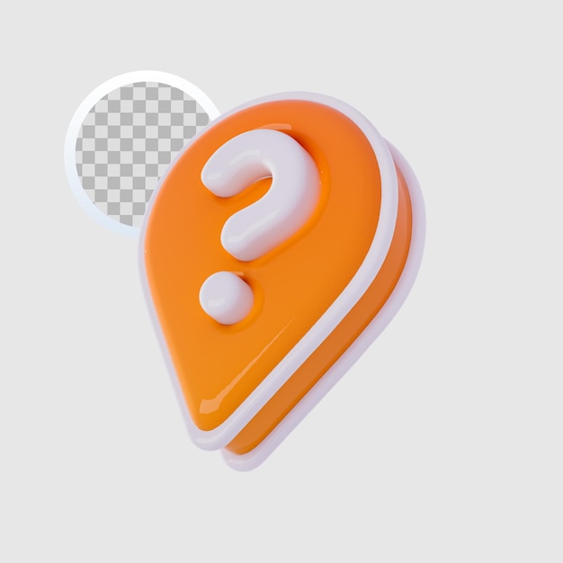 3d render ubicación icono de signo de interrogación fondo transparente