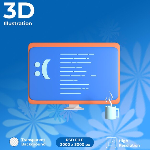 3D Render UI Pantalla azul Vista frontal