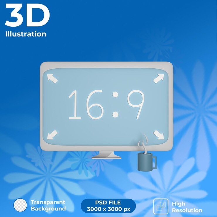PSD 3d render ui relación de aspecto 169 vista frontal