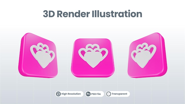 3D Render Valentine con icono de anillos de boda para UI UX Web Mobile App Social Media Promotion