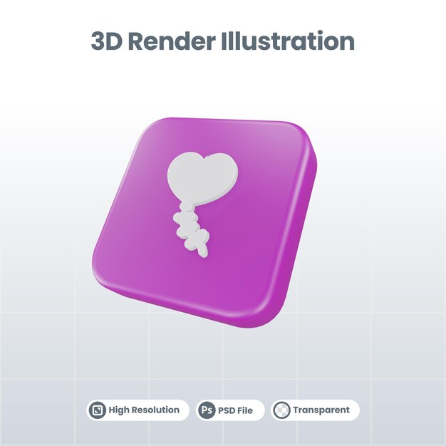 3D Render Valentine con icono de condón para UI UX Web Mobile App Social Media Promotion