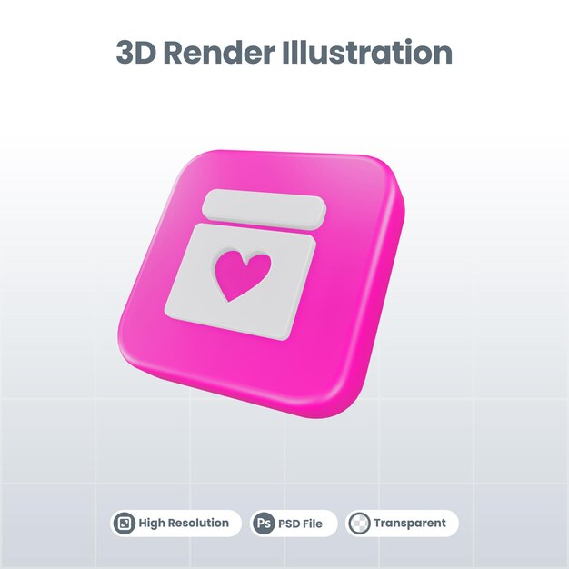 3D Render Valentine con icono de corazón para UI UX Web Mobile App Social Media Promotion