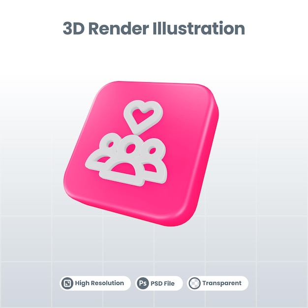 PSD 3d render valentine con icono familiar para ui ux web mobile app social media promotion