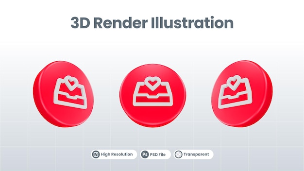 3D Render Valentine con icono de invitación de boda para UI UX Web Mobile App Social Media Promotion