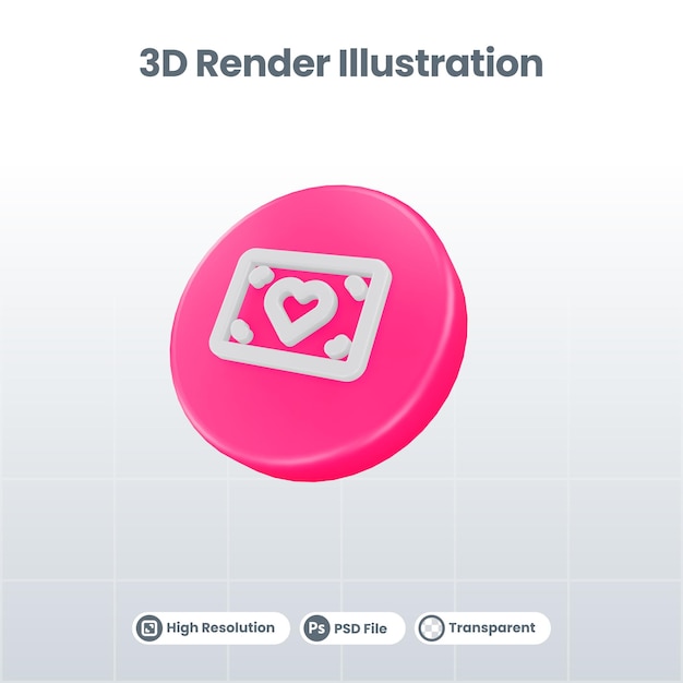 3d render valentine con icono de medalla para ui ux web mobile app social media promotion