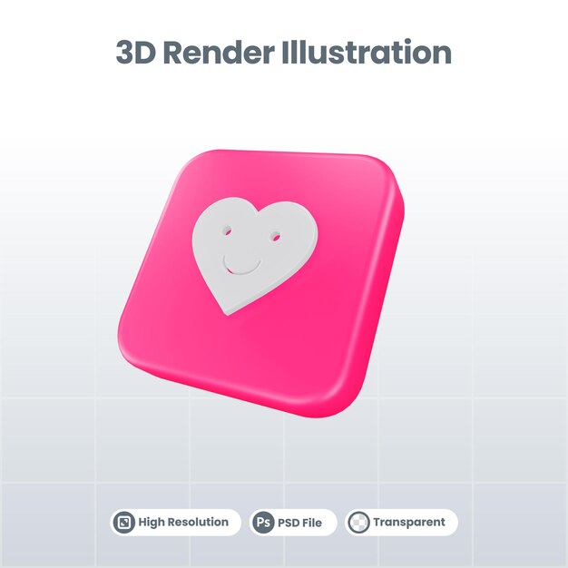 3D Render Valentine mit Herz-Symbol für UI UX Web Mobile App Social Media Promotion