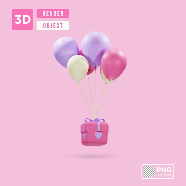 PSD 3d-render-valentinsgeschenkballon mit transparentem hintergrund