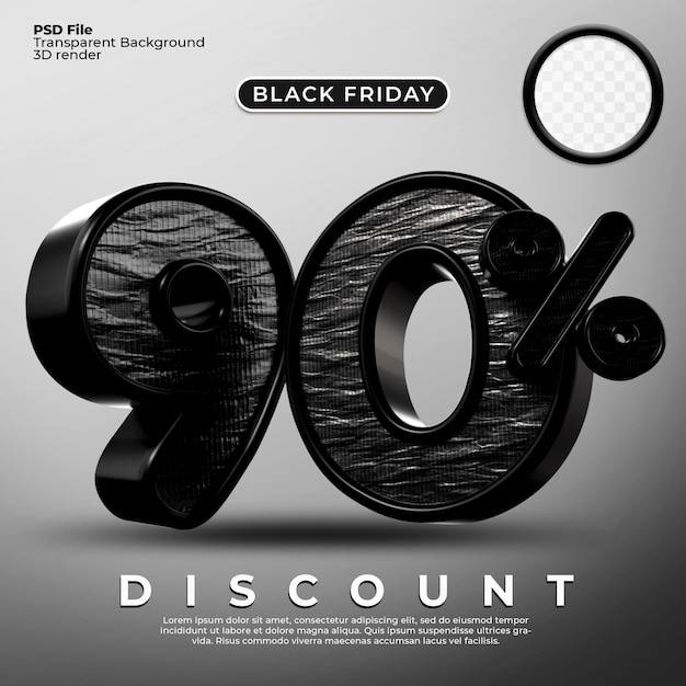 3D render venta descuento 90 porcentaje número color negro