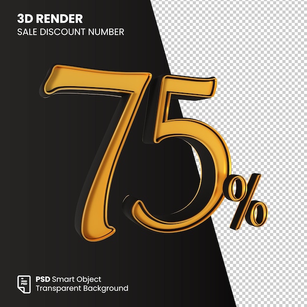 3d render venta descuento número 75 por ciento oro negro