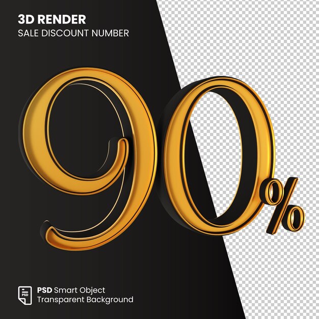3D Render Venta Descuento Número 90 Por Ciento Oro Negro